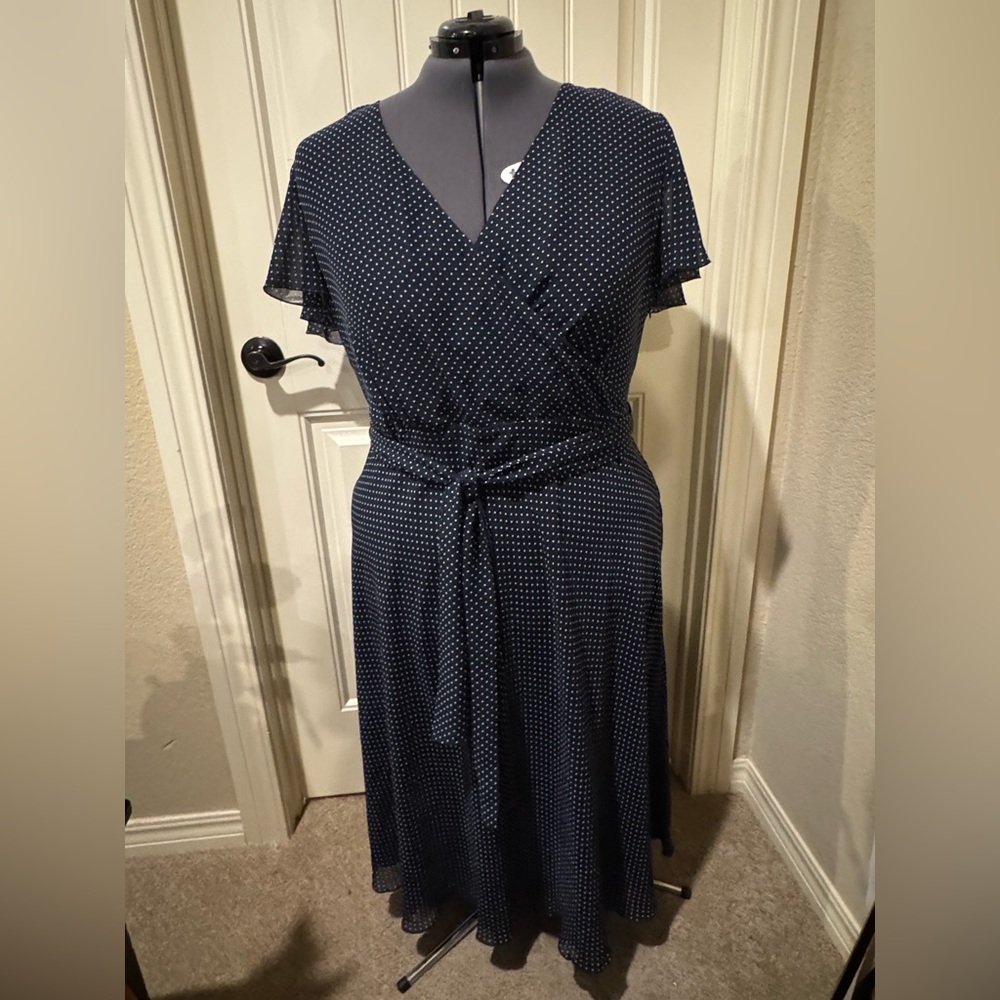 Lane Bryant Navy Polka Dot Midi Dress